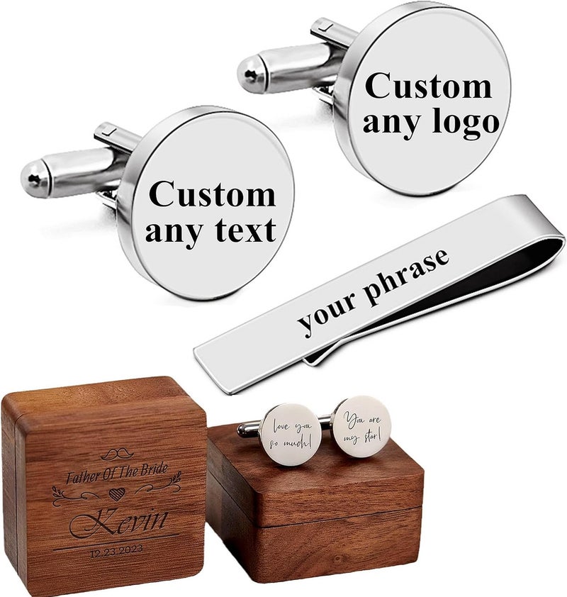 Vkooer Personalized Engraved Cuff Links Tie Clip Set Custom Engrave Phrase Wedding Cufflinks Jewelry Gift for Father Dad Of all the Walks We've taken This one is my Favorite - Image 1